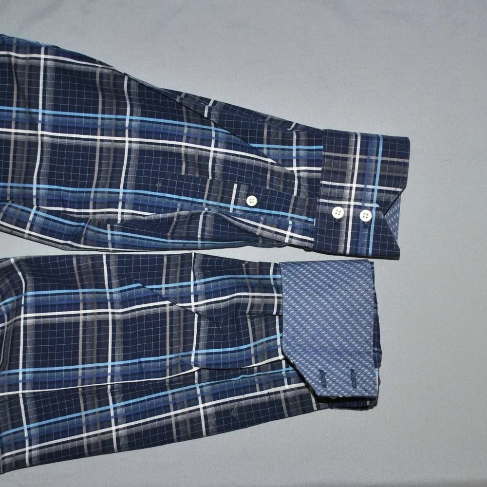 Thomas Dean Mens Shirt Size XXL Blue Plaid Button Down